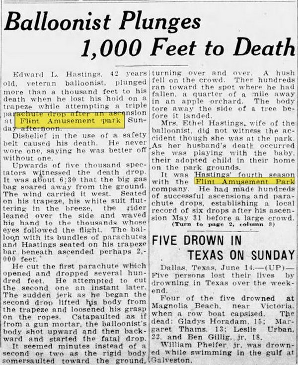 Flint Park (Flint Amusement Park) - Jun 14 1926 Article